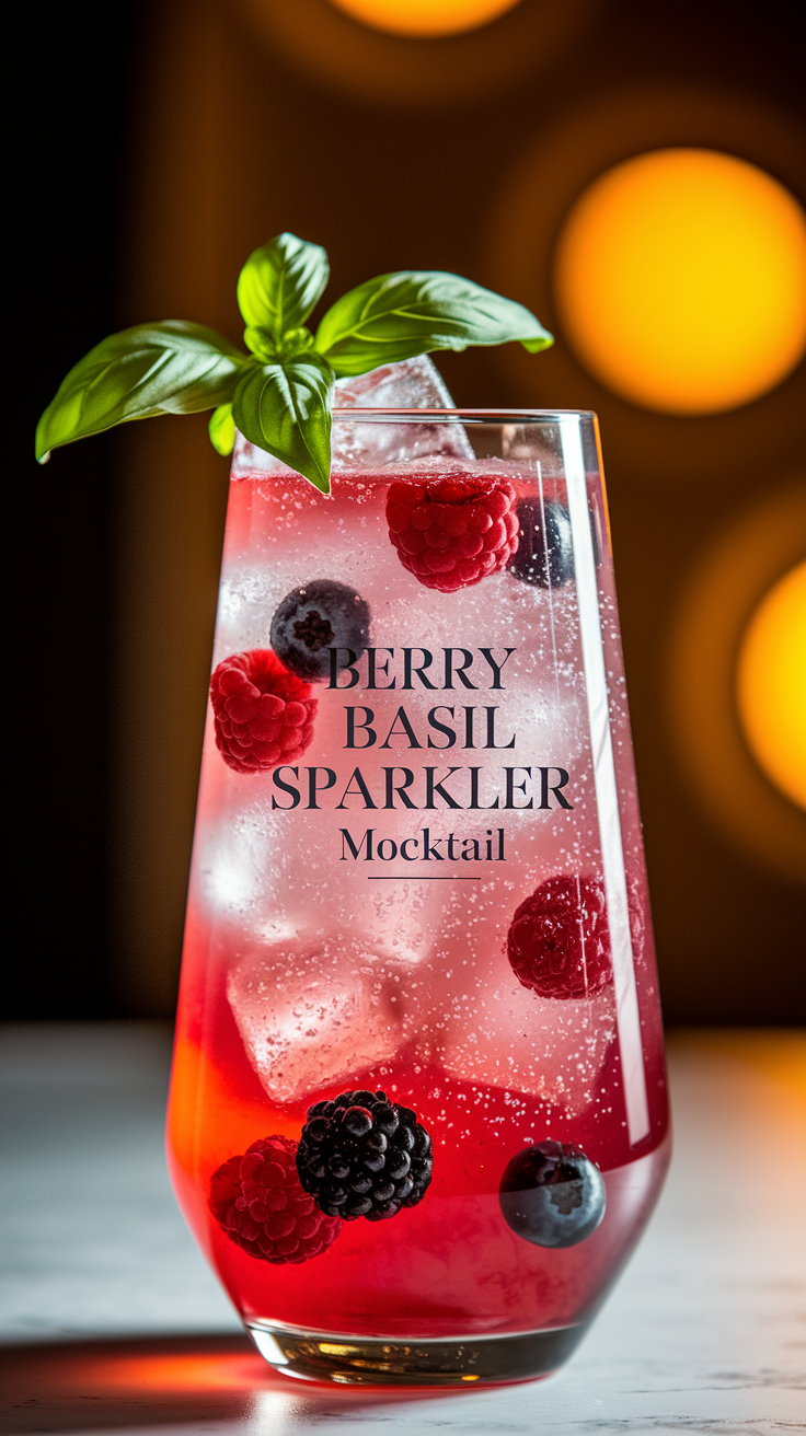 Berry Basil Sparkler Mocktail 