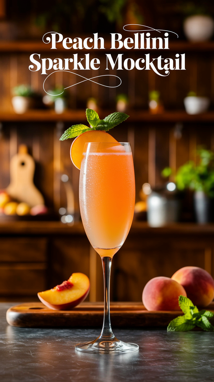 Peach Bellini Sparkle Mocktail