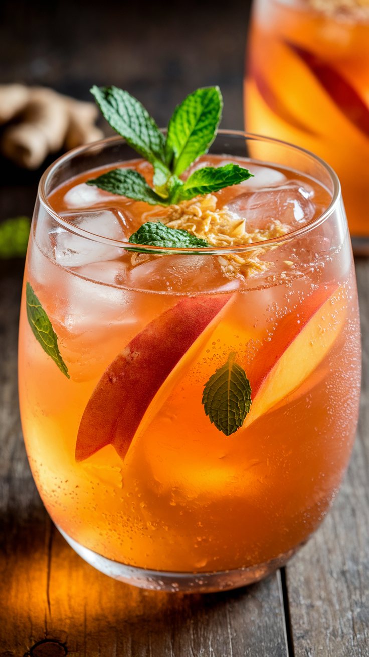 Peach Ginger Iced Tea Mocktail