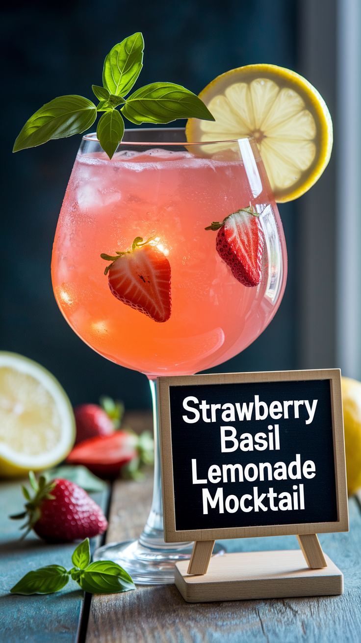 Strawberry Basil Lemonade Mocktail 