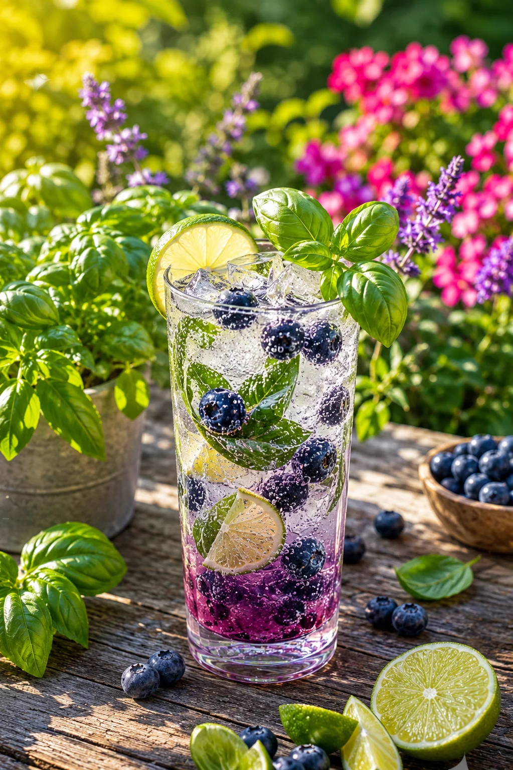 Blueberry Basil Sparkle Mocktail