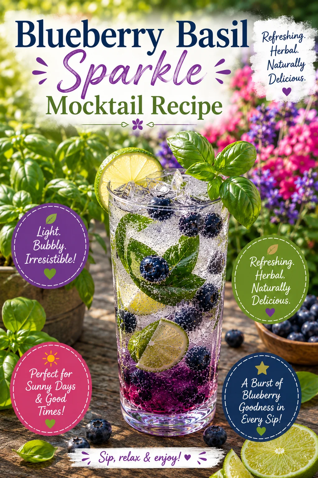 Blueberry Basil Sparkle Mocktail